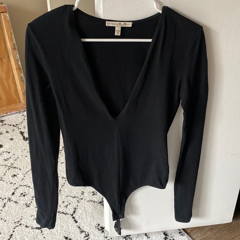 EXPRESS One Eleven deep v black bodysuit